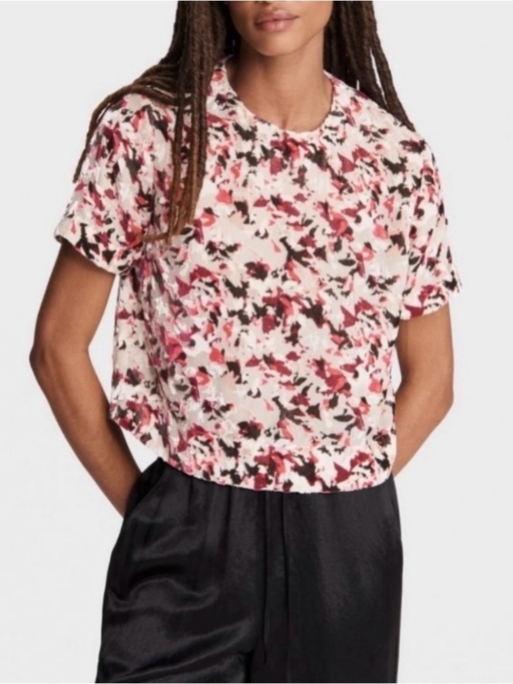 rag & bone NWT Cream Tee with Pink Floral Print